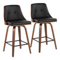 26" Mid-Century Modern Counter Stool in Walnut with Black Faux Leather, Set of 2 R4964