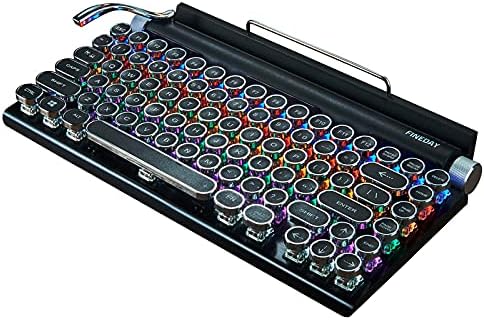 Retro Typewriter Keyboard, Electric Typewriter Vintage with Mechanical Bluetooth 5.0, Wooden, Punk Round Keys O60290