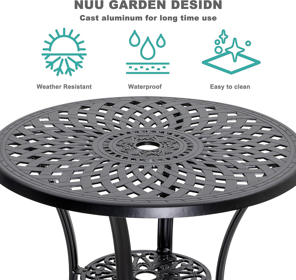 32 Inch Black Cast Aluminum Round Outdoor Dining Table with Umbrella Hole M8196