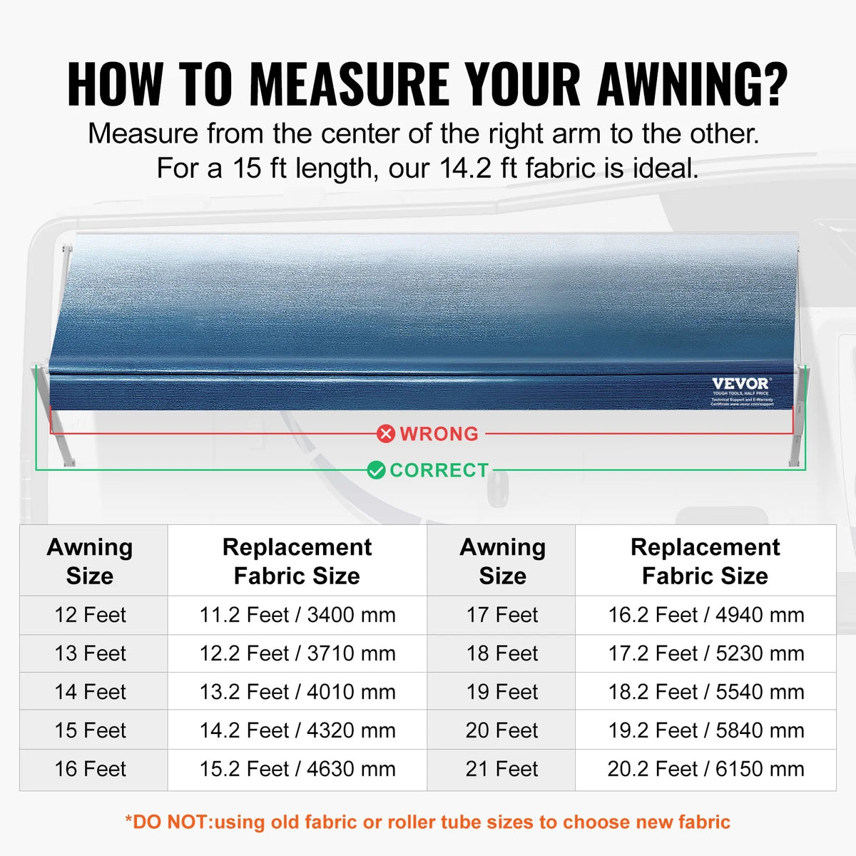 15' RV Awning Fabric Replacement 16oz PVC Fabric Waterproof P8156