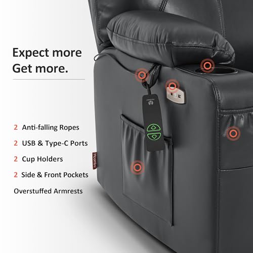 Power Lift Recliner Chair with Heat and Massage, Faux Leather (Black, Medium) Y8668
