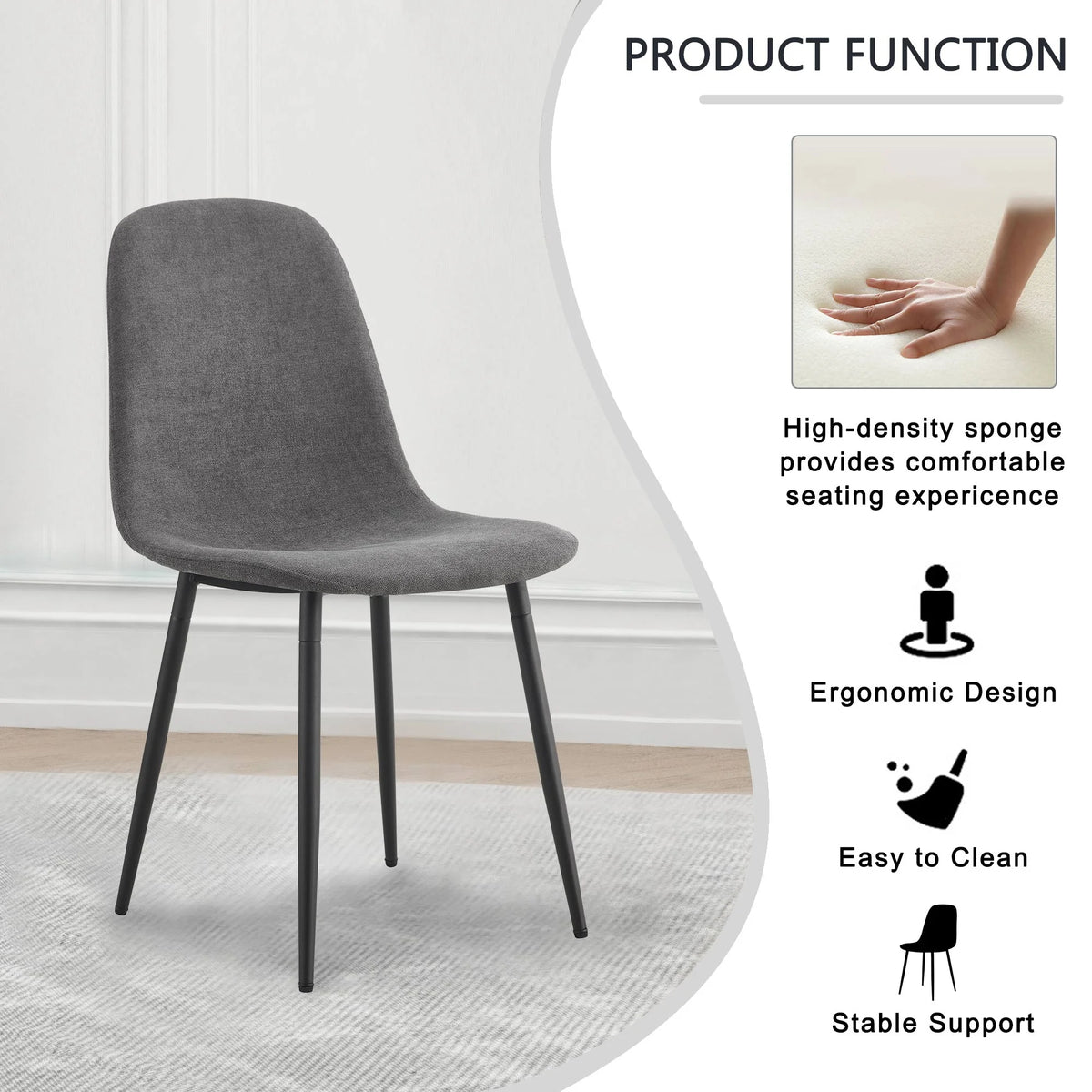 Dining Chairs Set of 4 Upholstered Side Chairs with Suede Fabric Cushion Seat and Metal Legs, Dark Gray Q1578