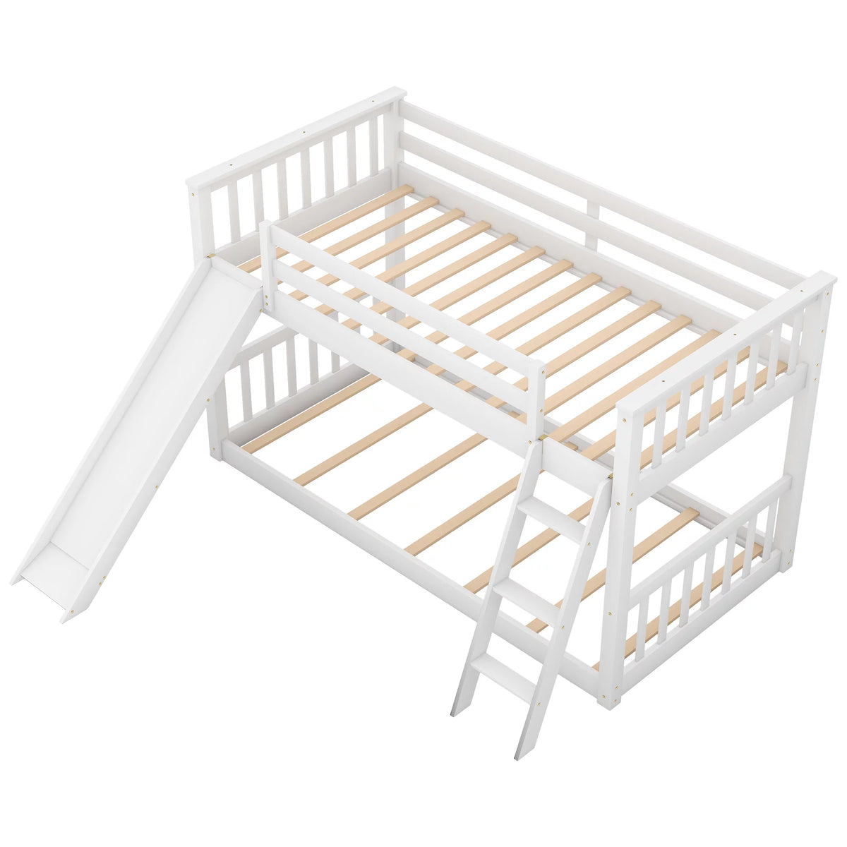 Twin over Twin Solid Wood Bunk Bed with Slide and Ladder V844613