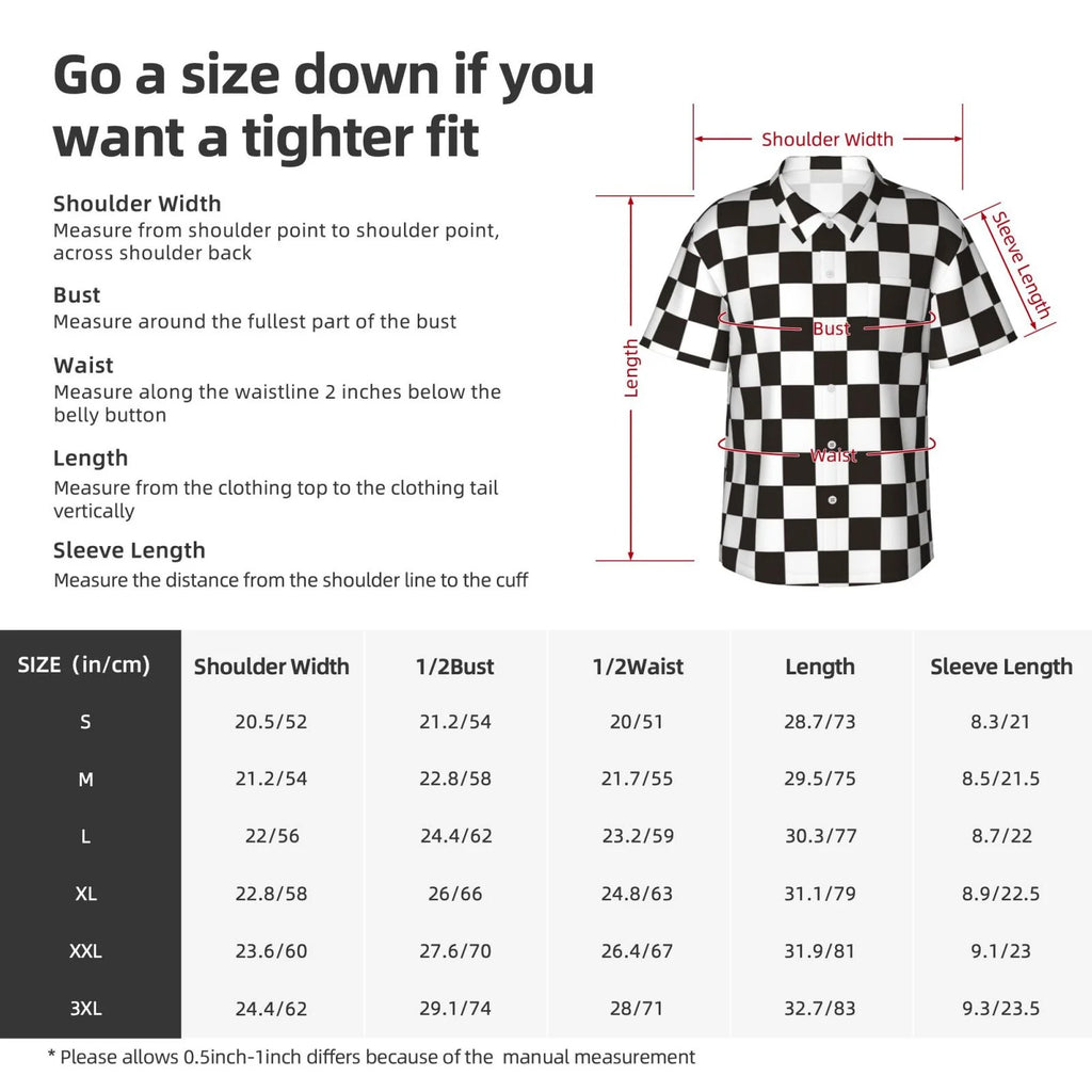 Black and White Checkerboard Hawaiian Shirts T402
