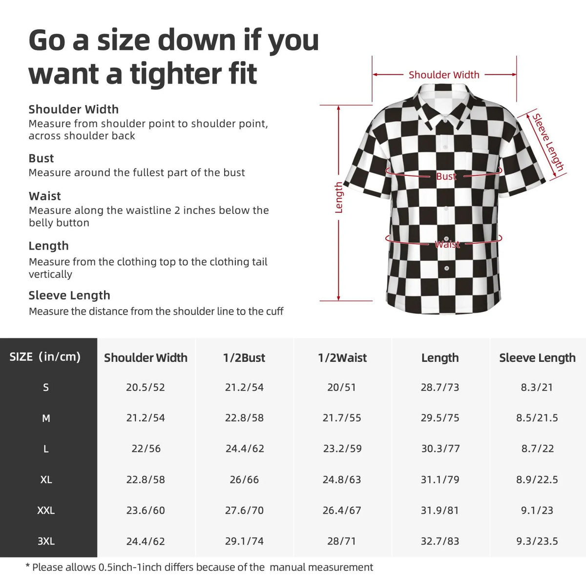 Black and White Checkerboard Hawaiian Shirts T402