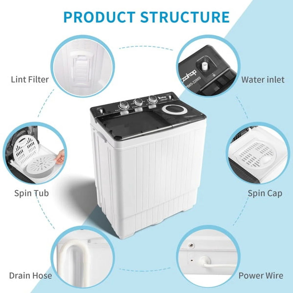 Portable Twin Tub Washing Machine 18Lbs Washer 8Lbs Spinner A440