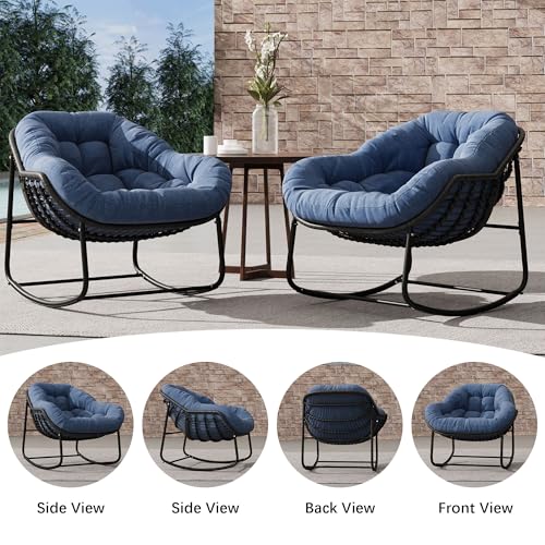 Beige Oversized Wicker Rocking Chair with Cushion D95418