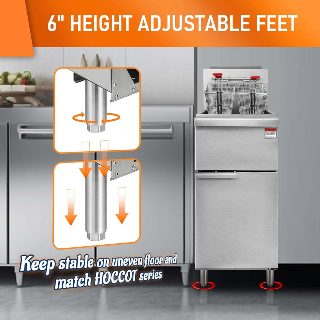 Commercial Gas Floor Fryer with 2 Baskets, 4 Tube Burners, 40 LB Capacity Stainless Steel N9546