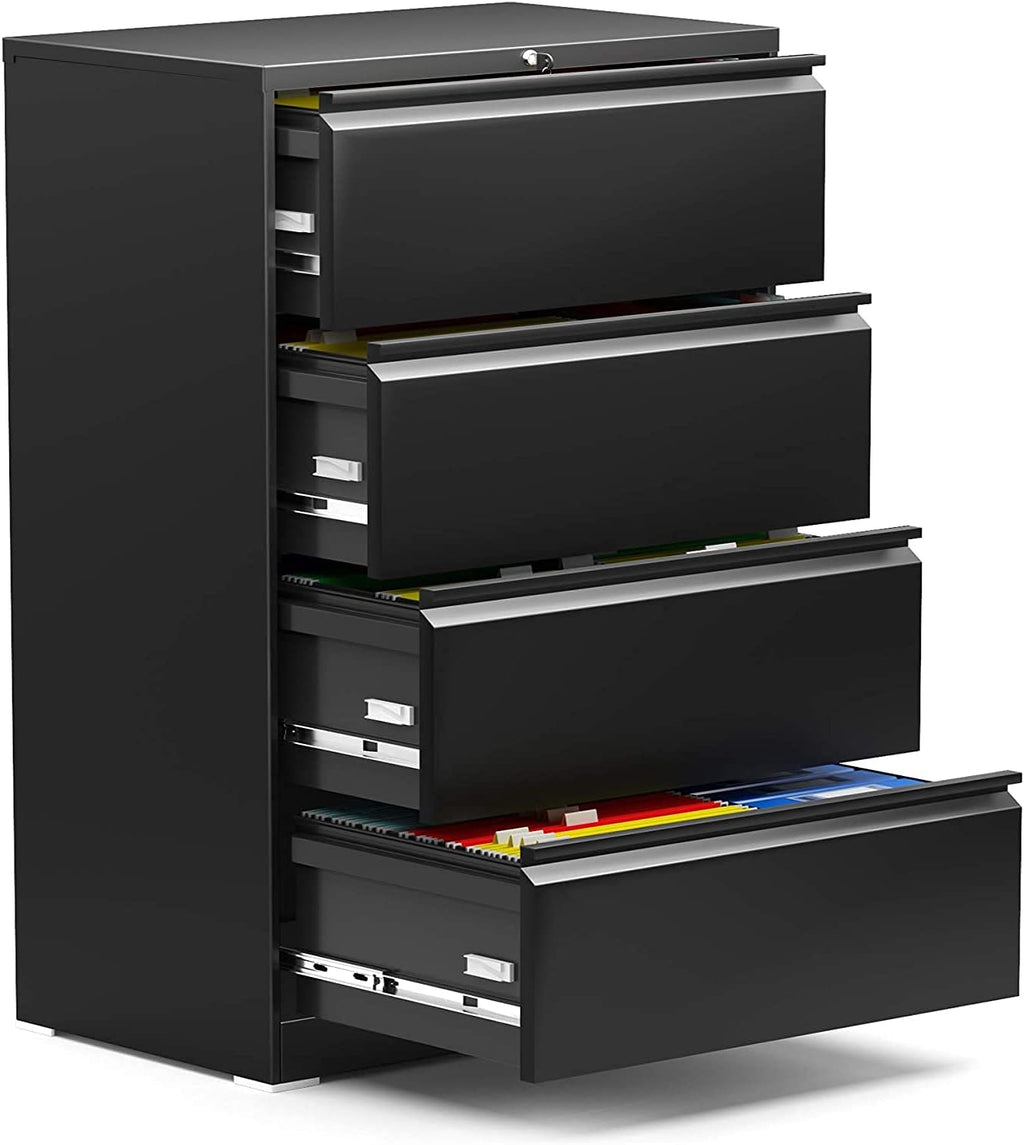 White 4 Drawer Metal Lateral File Cabinet with Lock P95860