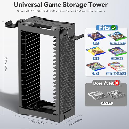 Video Game Disc Rack Tower Storage Holder Stand with Controller Holder Q327