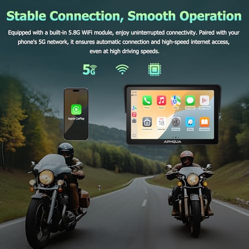 7-Inch Motorcycle GPS Navigation System with Apple CarPlay & Android Auto, Waterproof Touchscreen, Bluetooth, IP67 Waterproof M9855