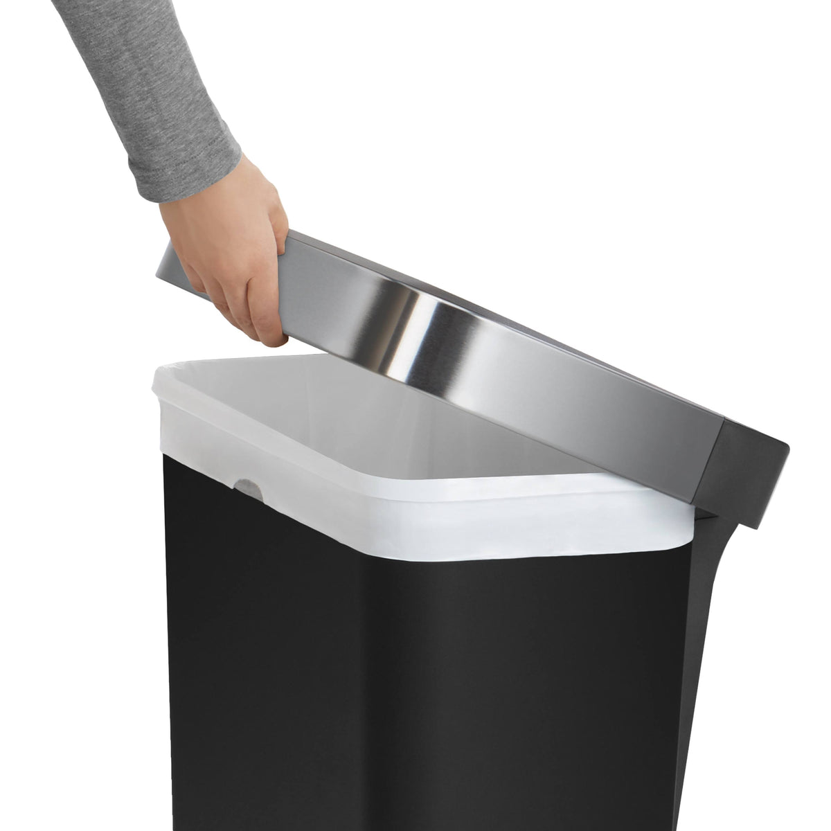 45 Litre Rectangular Step Trash Can Black Plastic I11224