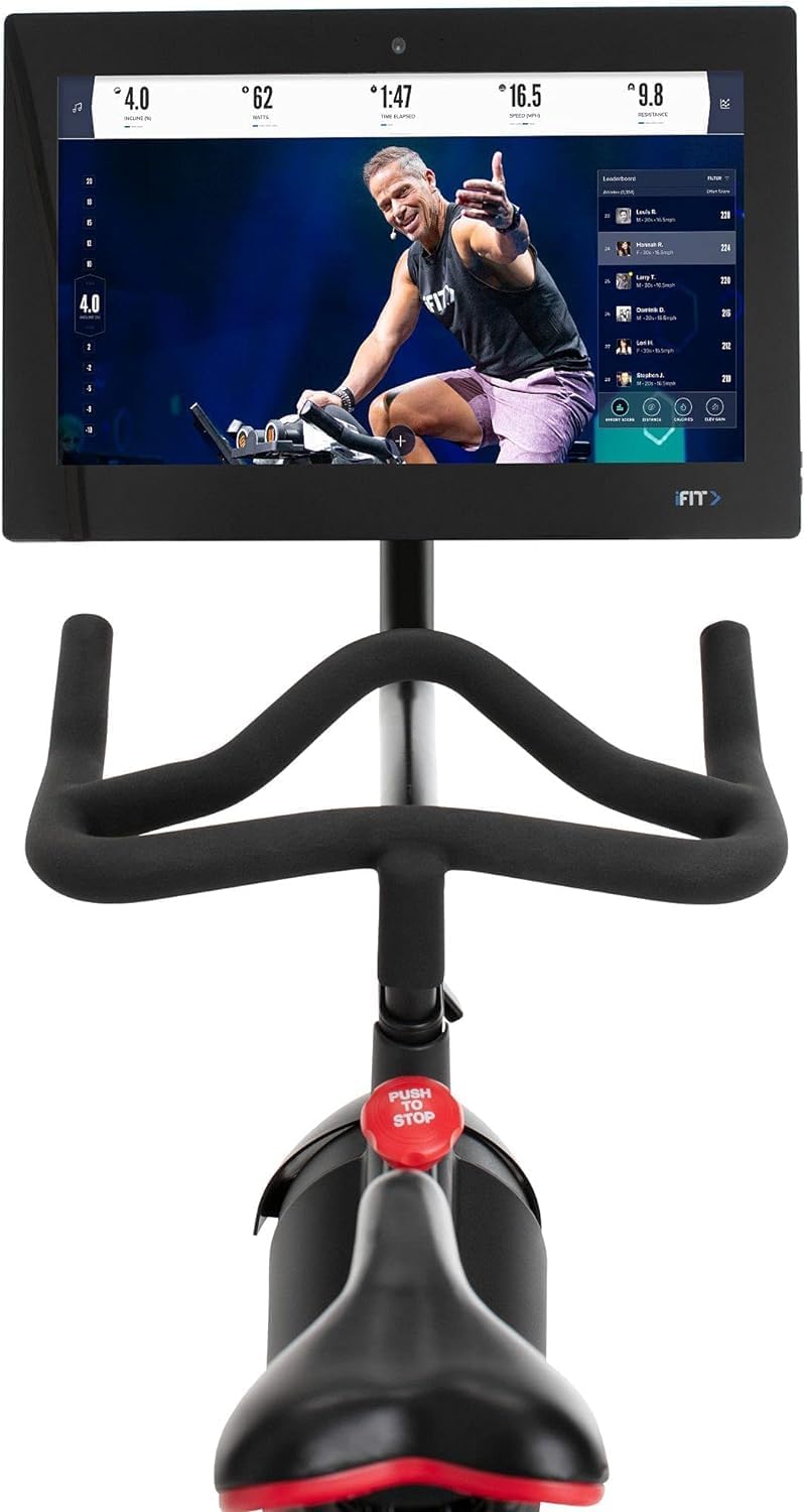 22” HD Touchscreen Exercise Bike with 24 resistance levels, Two 3 lb dumbbells, Black U329128