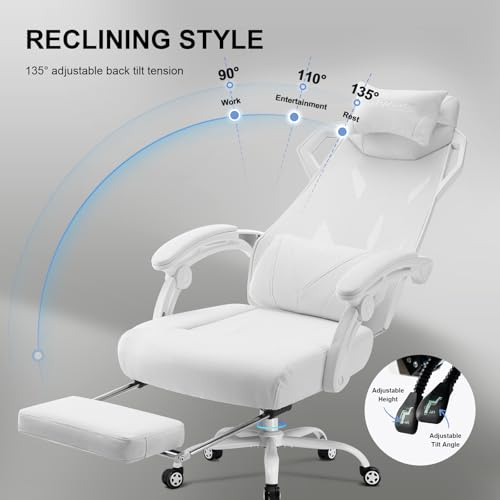 White Mesh Back Gaming Chair with Footrest V338