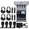 Portable Multitrack Podcast Recorder with 4x Mic, 4x Headphones, Windscreens, XLR Cables, 4x Tabletop Stand, Cloth G58984