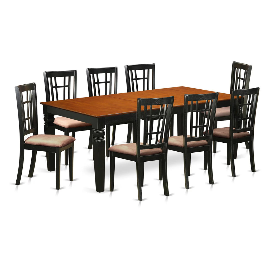 9 Pc Black Dining Room Set with Dining Table and 8 Linen Dining Chairs S251211
