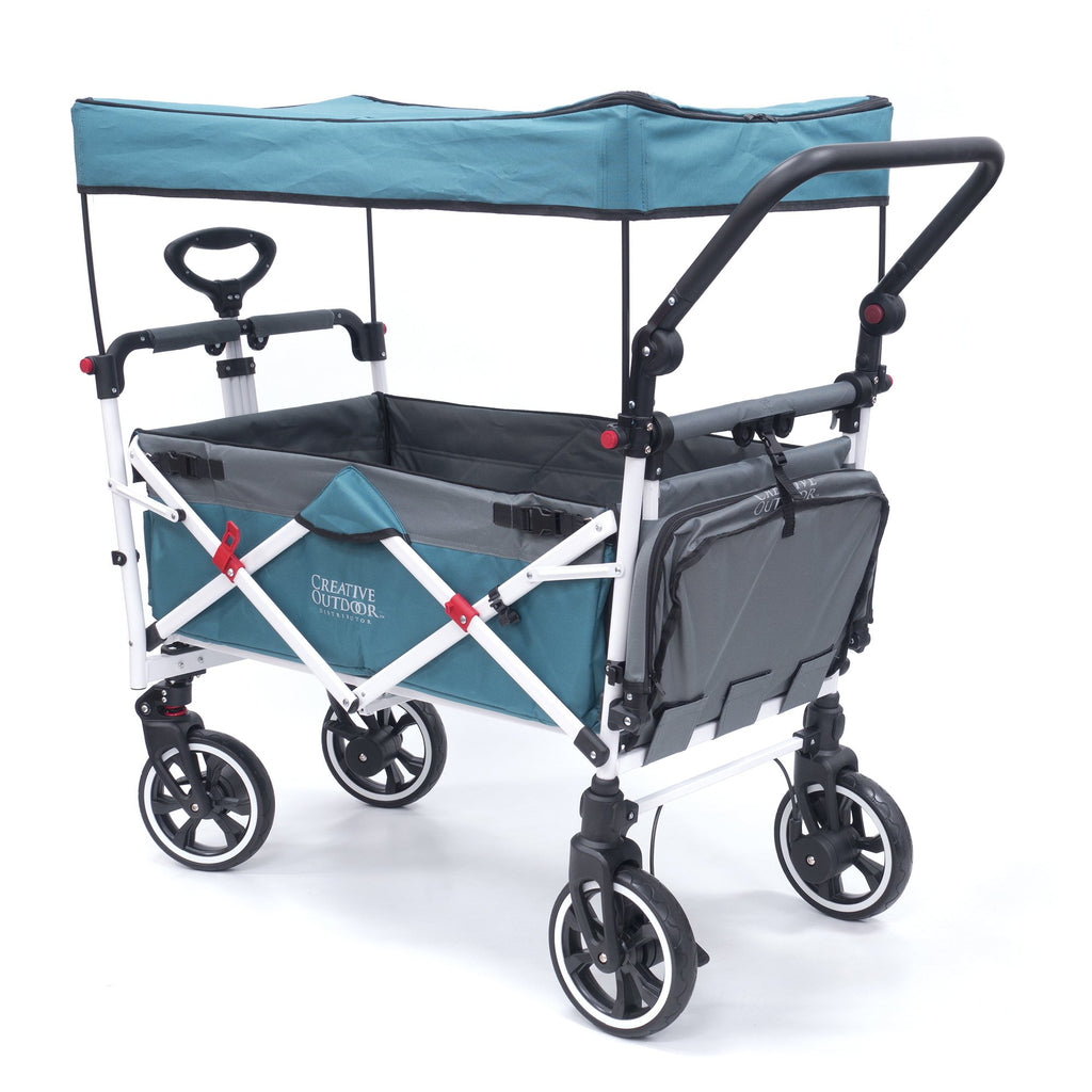 Teal Blue Push-Pull Folding Wagon Cart with Removable Cooler & Canopy G732