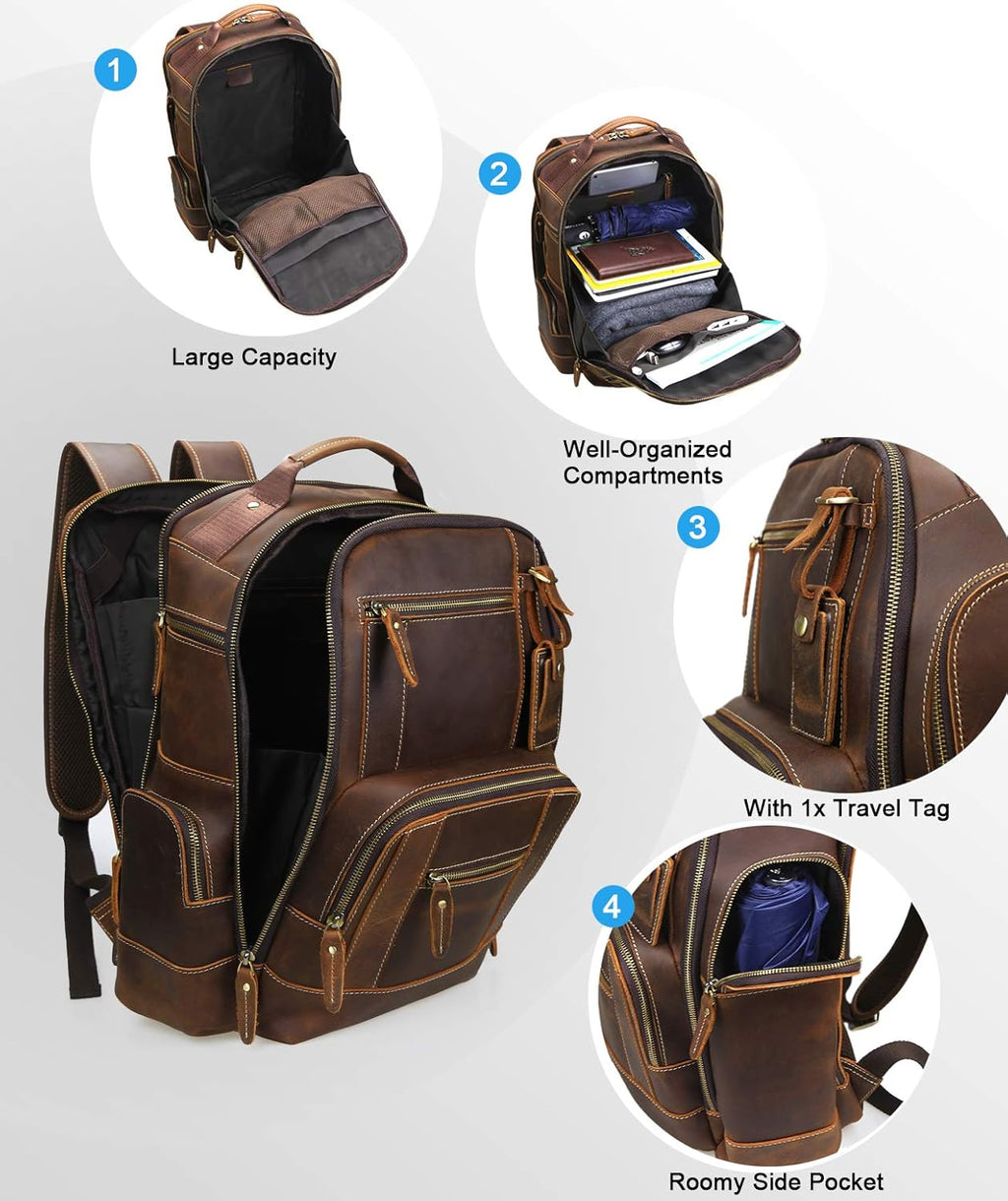Men's Full Grain Leather Laptop Backpack D694284