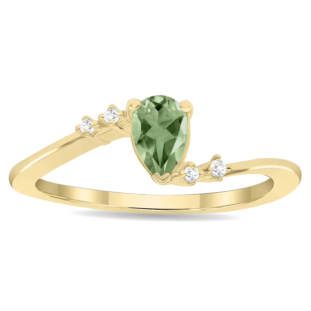 Green Amethyst and Diamond Wave Ring in 10K Yellow Gold S612685