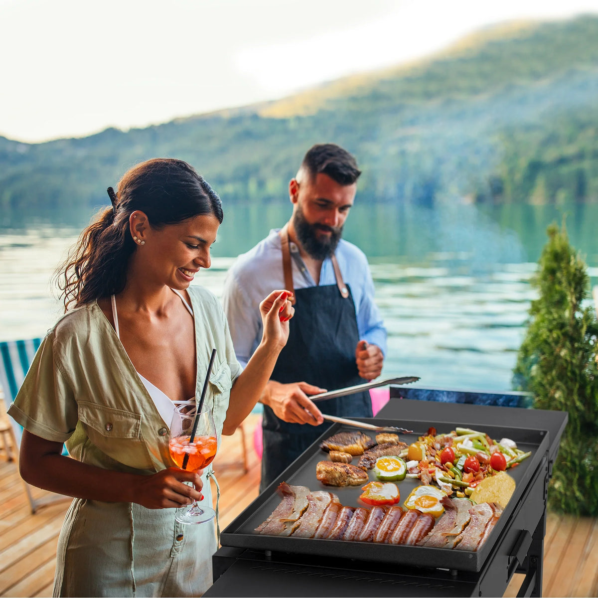 4-Burner Propane Gas Grill Griddle with Cover X3629