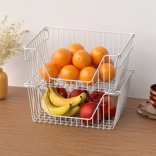 White Set of 2 Metal Wire Freezer Organizer Bins O136
