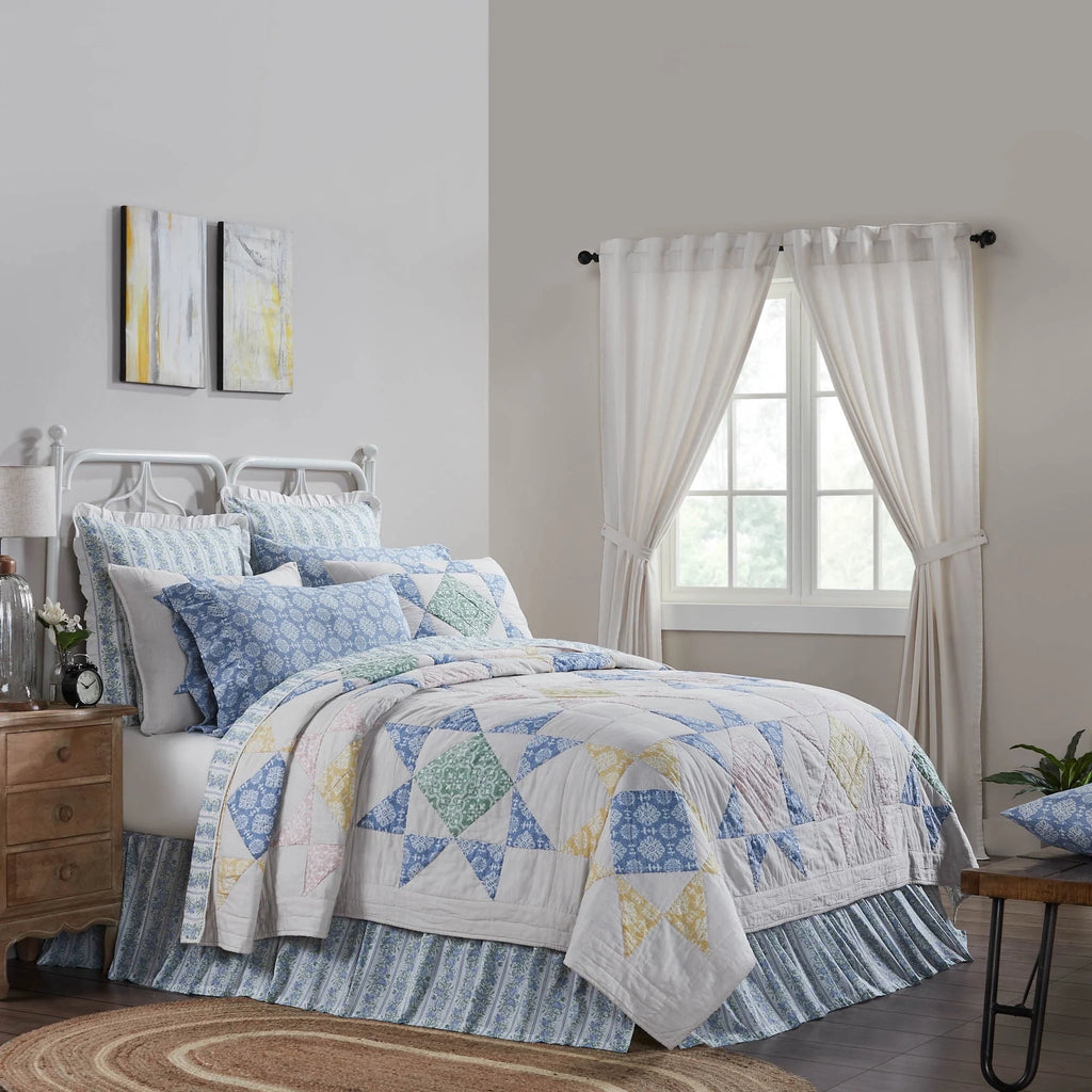 Twin Blue & Green Reversible Patchwork Quilt J572