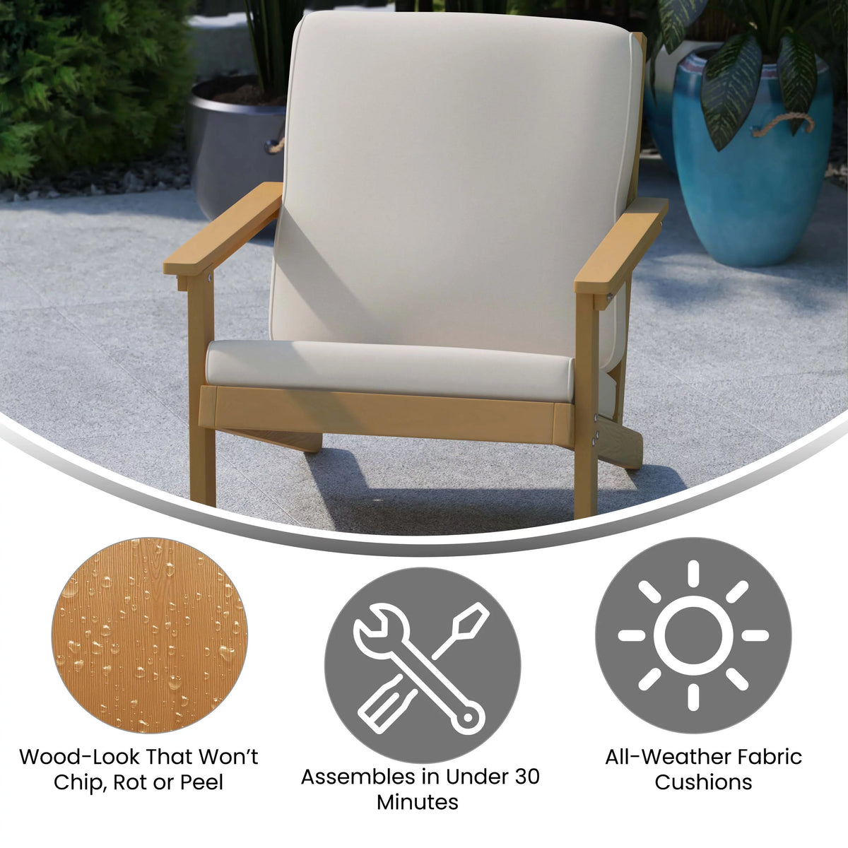 All-Weather Poly Resin Adirondack Chair with Cushions G308903