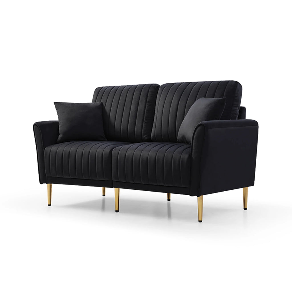 Black Fabric Upholstered Sofa with 2 Pillows S5400