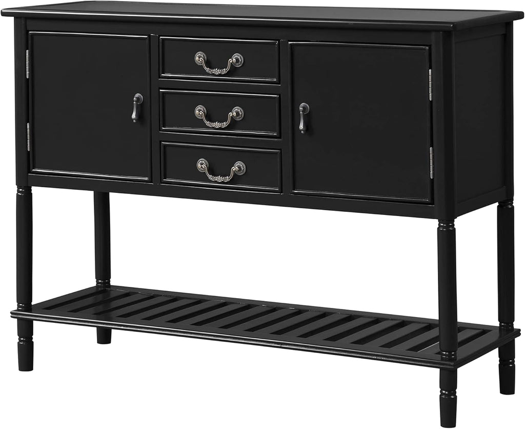Navy Blue Solid Wood Console Table with 3 Drawers, 2 Cabinet, 1 Shelf U887
