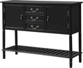 Navy Blue Solid Wood Console Table with 3 Drawers, 2 Cabinet, 1 Shelf U887