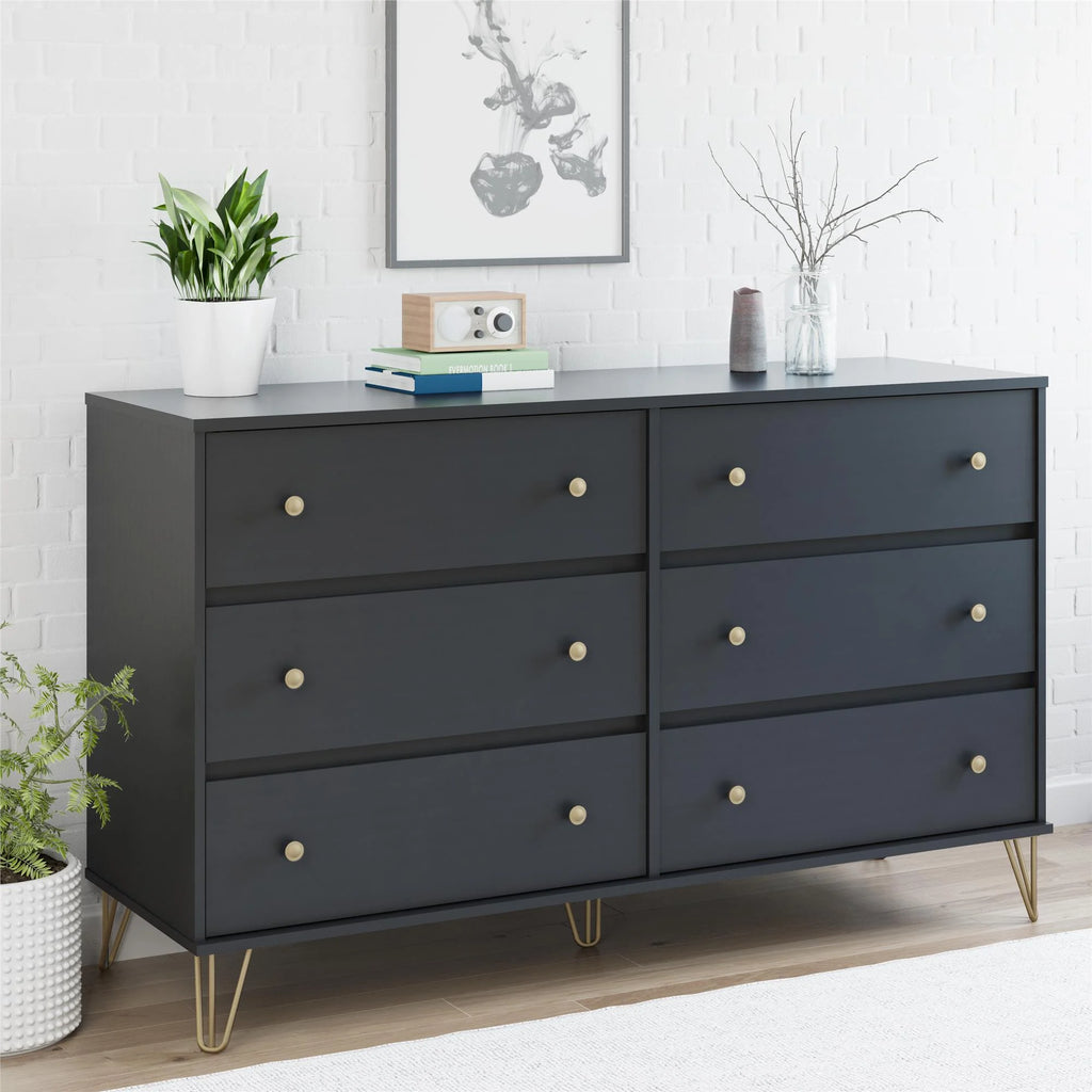 Black 6 Drawer Dresser Q324