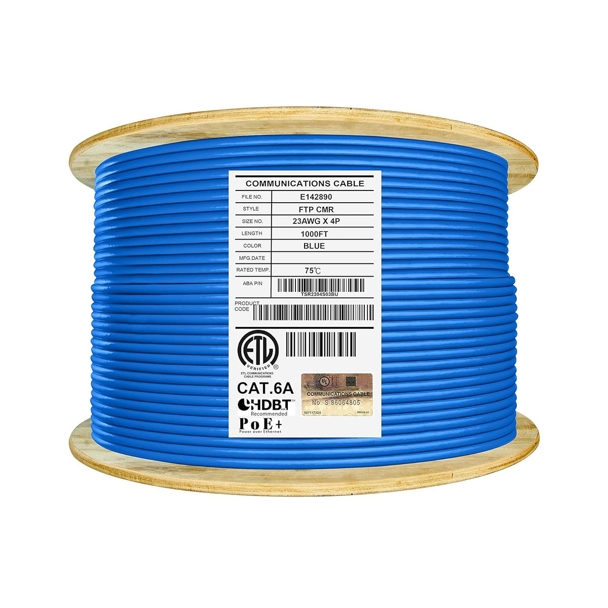Cat6A Shielded Riser 1000ft FTP 23AWG Solid Bare Copper Ethernet Cable Reel U27104