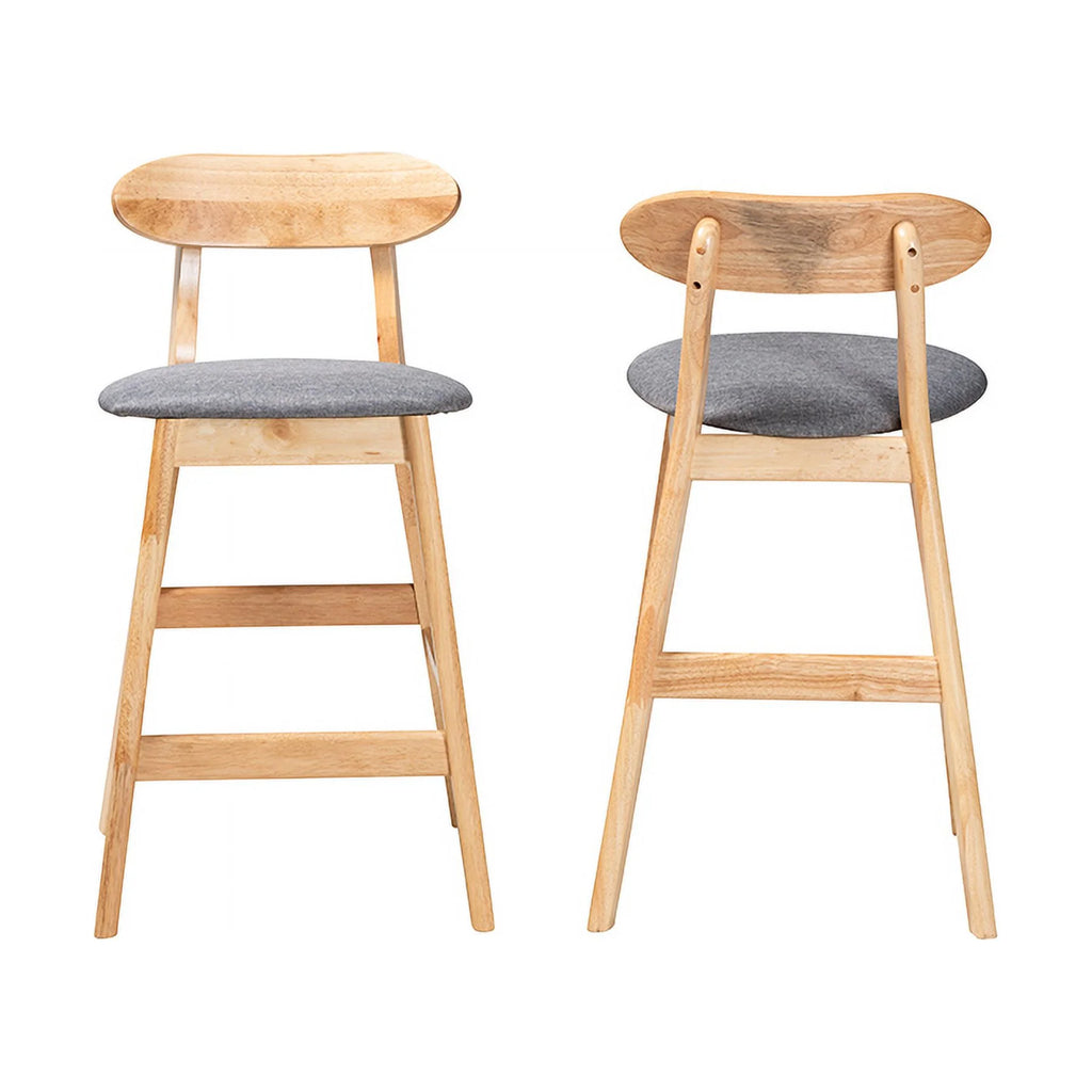 Grey Fabric and Natural Brown Wood 2-Piece Counter Stool Set C39694