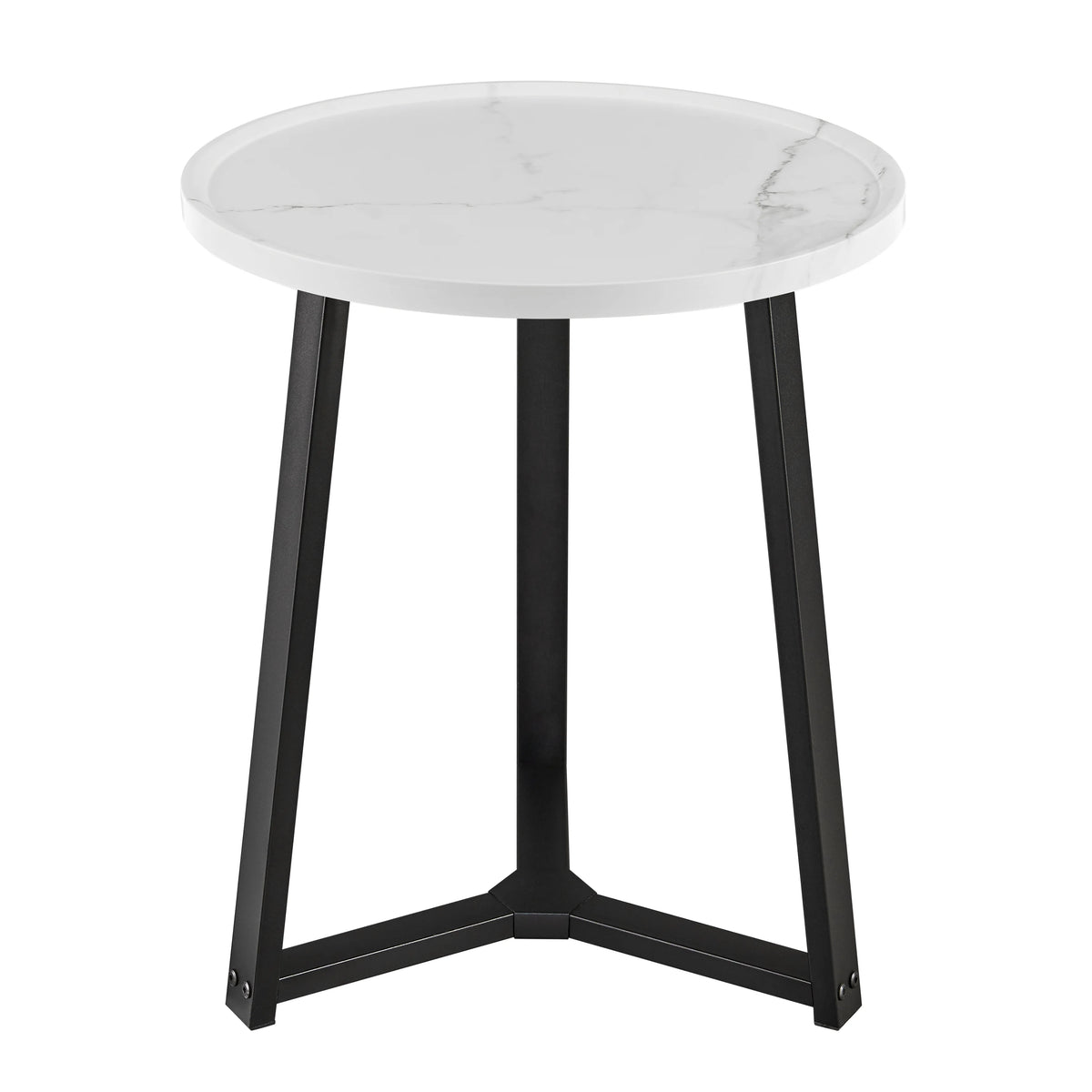 White Marble Round Accent Table with Metal Legs A7204
