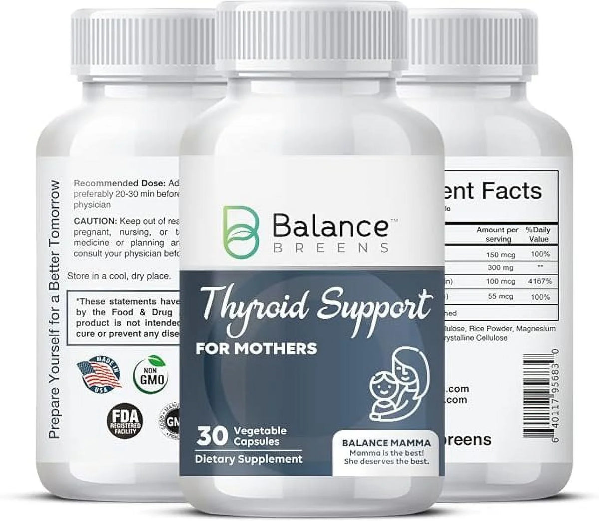 Thyroid Support Supplement with Iodine, L-Tyrosine, Vitamin B12, Selenium - 30 Vegetable Capsules U79849
