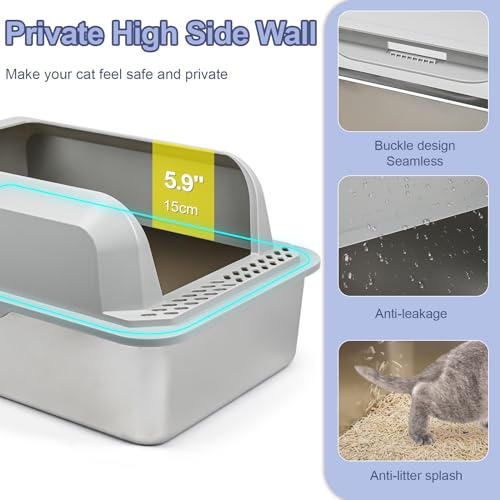 Stainless Steel Large Cat Litter Box with High Sides S278630