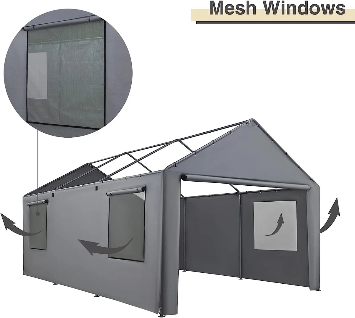 Gray 180G Waterproof UV Protected Replacement Sidewall for 12' x 20' Carport Frame W8290