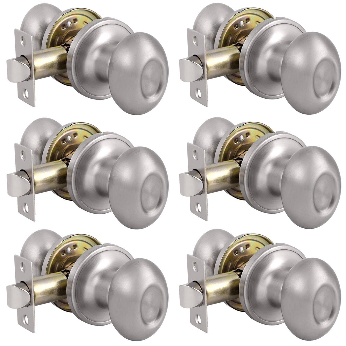 Brushed Nickel Oval Passage Door Knobs 6 Pack D49188