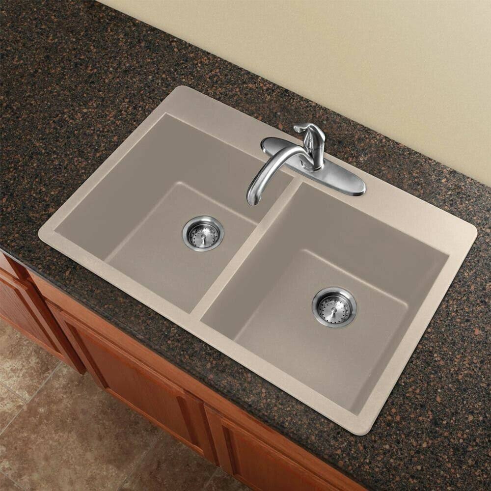 Cafe Latte Double-Basin Granite Drop-in Kitchen Sink Z18298