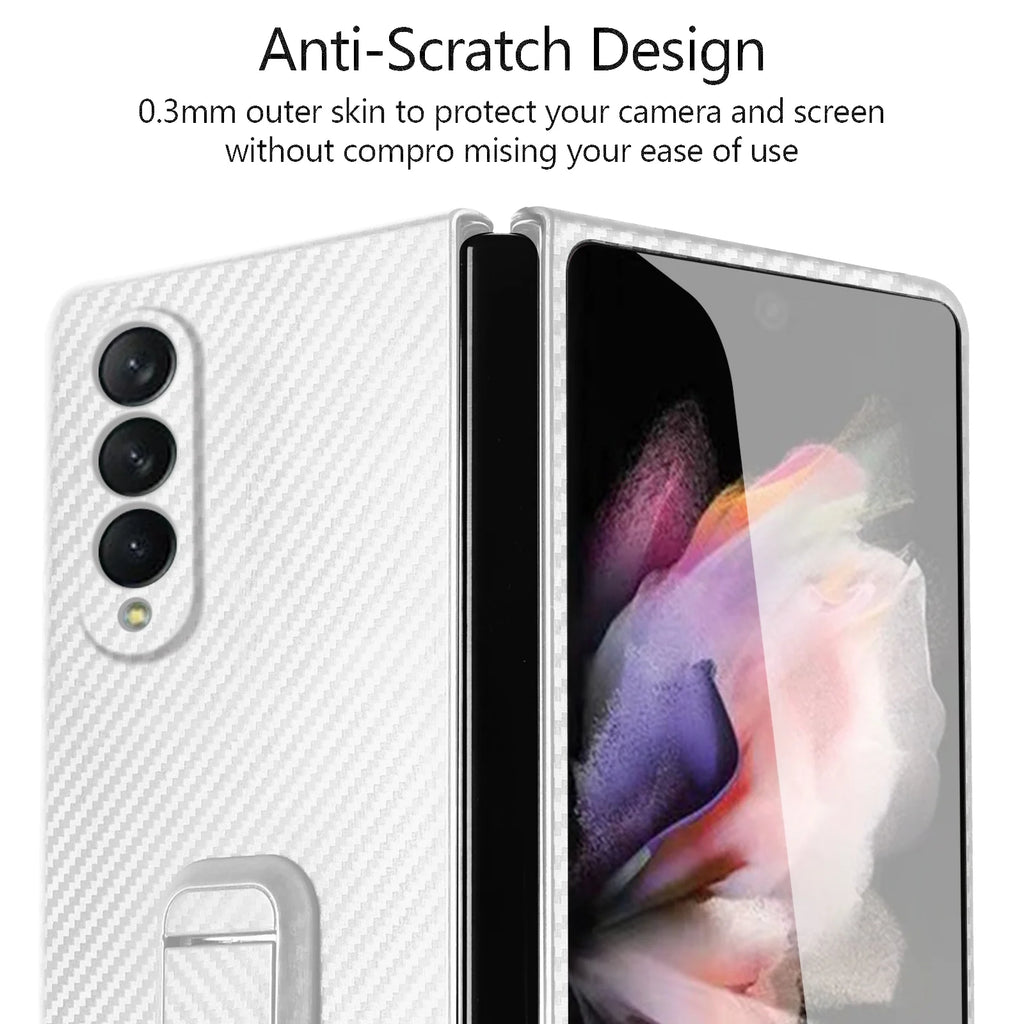 White Carbon Fiber Slim Case with Hidden Kickstand for Samsung Galaxy Z Fold 4 T594