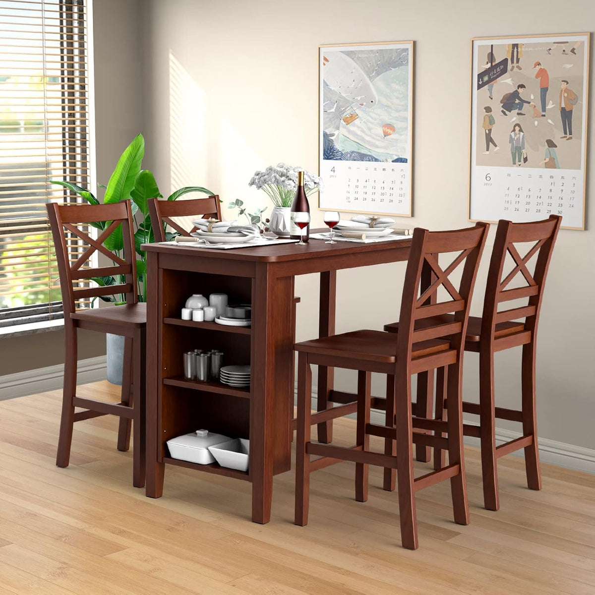 Set of 2 25'' Counter Height Bar Stools with Wooden Backrest A3305