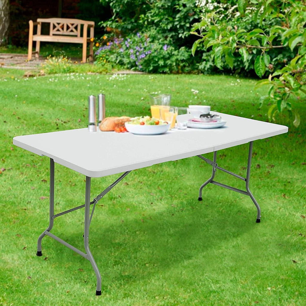 White 4ft Folding Plastic Dining Table with Handle V58075