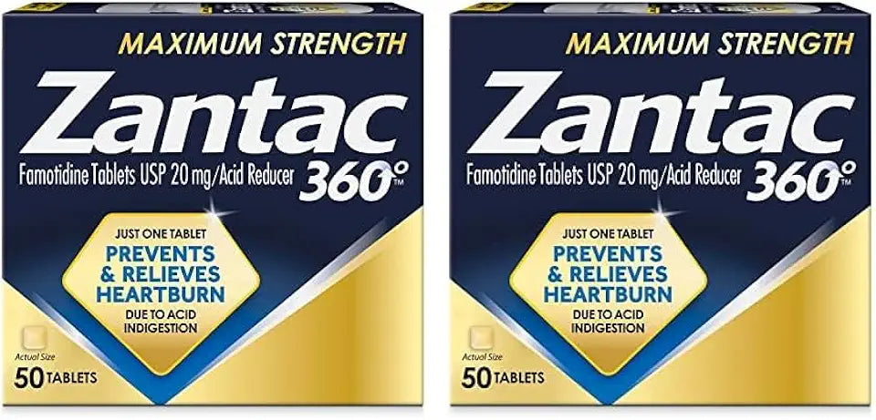Maximum Strength 20 mg Famotidine Heartburn Relief Tablets 50 Count Pack of 2 T38587
