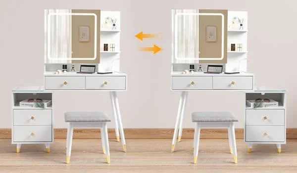 White Lighted Vanity Table Set with LED Nightstand V127