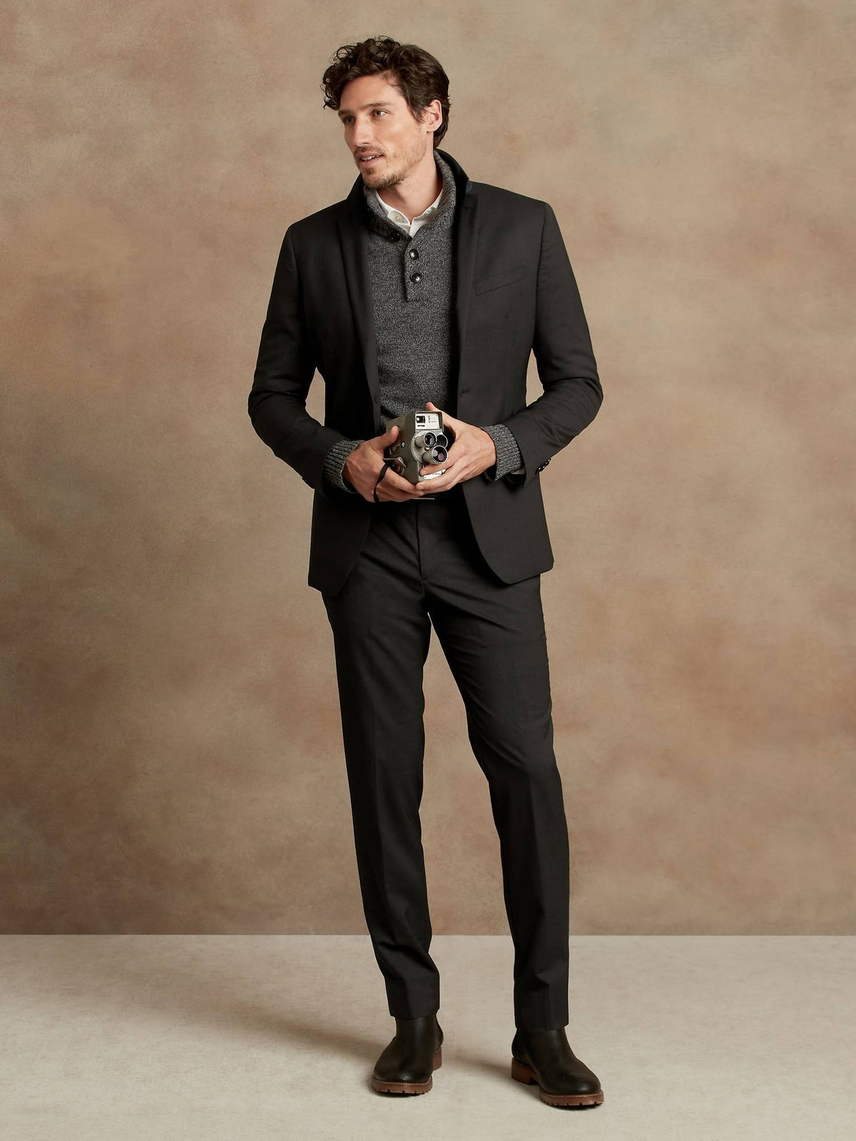 Slim Solid Italian Wool Suit Pant Charcoal Tall 32W 36L Q300