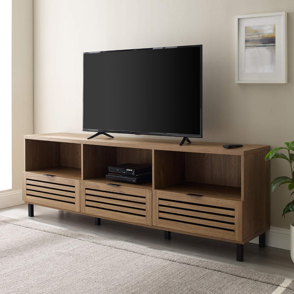 Modern Wood TV Stand with Slat Doors, 58 Inch, Dark Walnut T78447