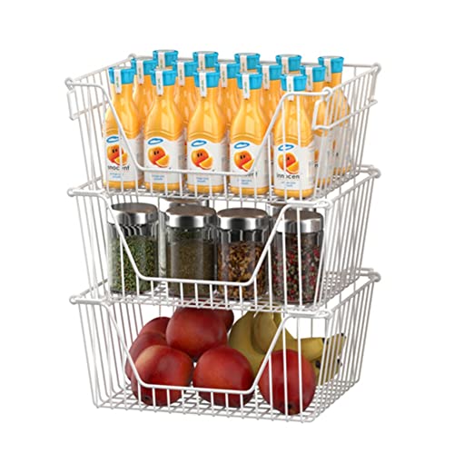White Set of 2 Metal Wire Freezer Organizer Bins O136