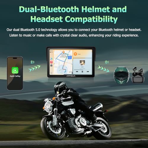 7-Inch Motorcycle GPS Navigation System with Apple CarPlay & Android Auto, Waterproof Touchscreen, Bluetooth, IP67 Waterproof M9855