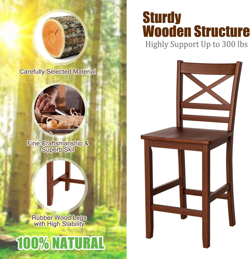 Set of 2 25'' Counter Height Bar Stools with Wooden Backrest A3305