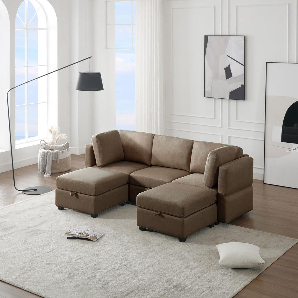 Brown Reversible Modular Sectional Sofa with Chaise and Storage G74445